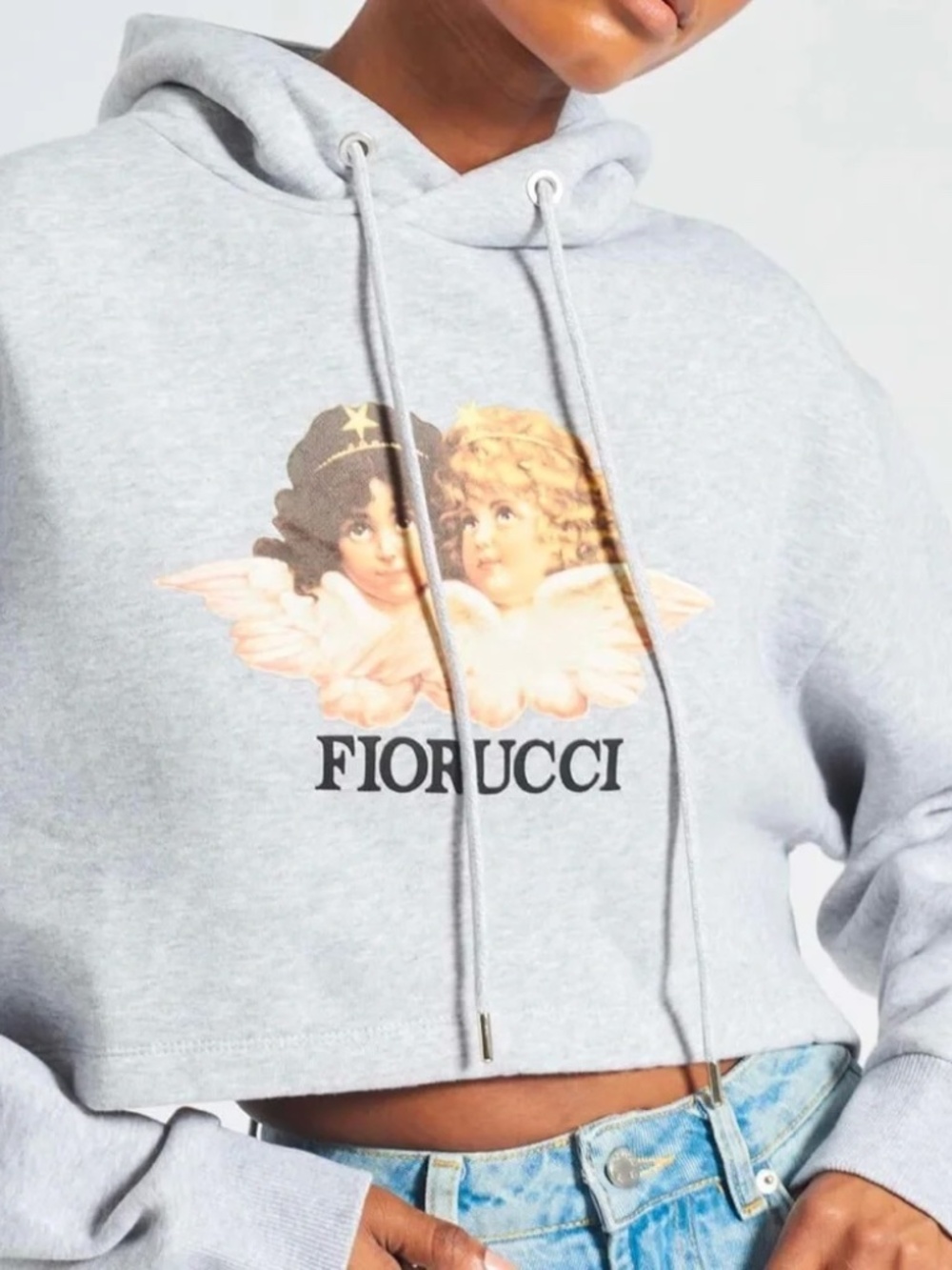 Fiorucci Angels Cropped Oversized Grey Hoodie Women’s XL - Picture 7 of 7